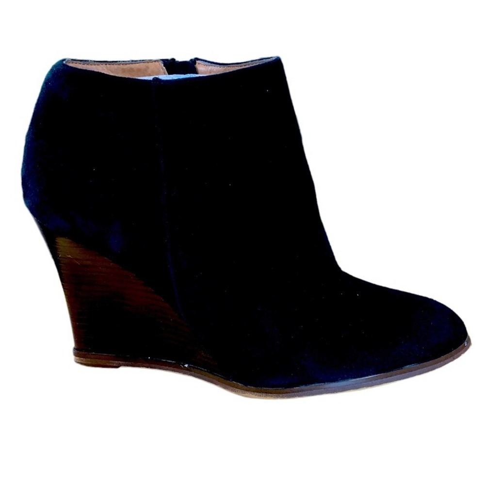 Halogen black suede leather wedge shoes 4" ledges side zipper size 10 - Picture 8 of 9